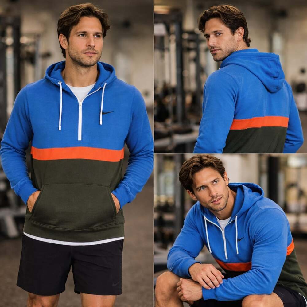 Nike NSW Club Fleece Half-Zip Colorblock Hoodie Men’s XXL Blue Green Orange